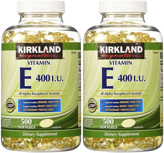 Kirkland Signature Vitamin E 400 IU, 500 Softgels (Pack of 2) (Total of 1000 Softgels)