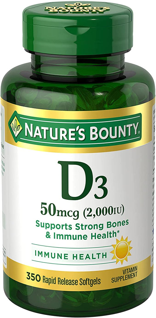 Nature’s Bounty Vitamin D, Immune Support, 2000 IU, Softgels, 350 Ct