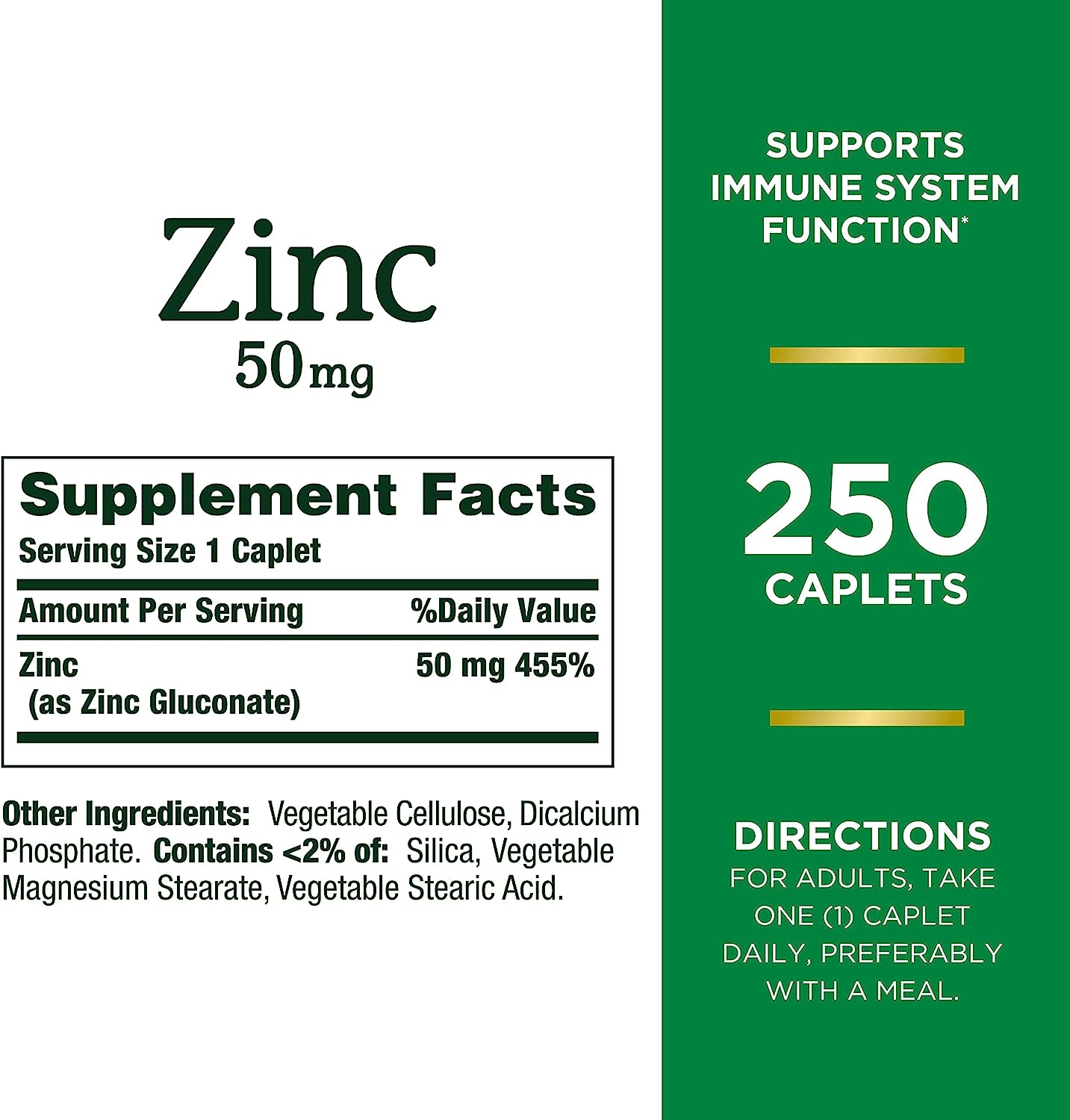Nature’s Bounty Zinc 50mg, Immune Support and Antioxidant Supplement, Promotes Skin Health 250 Caplets