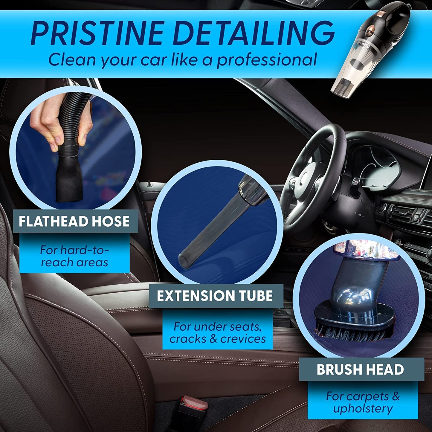 ThisWorx Car Vacuum Cleaner - Car Accessories - Small 12V High Power Handheld Portable Car Vacuum w/Attachments, 16 Ft Cord and Bag - Detailing Kit Essentials for Travel, RV Camper