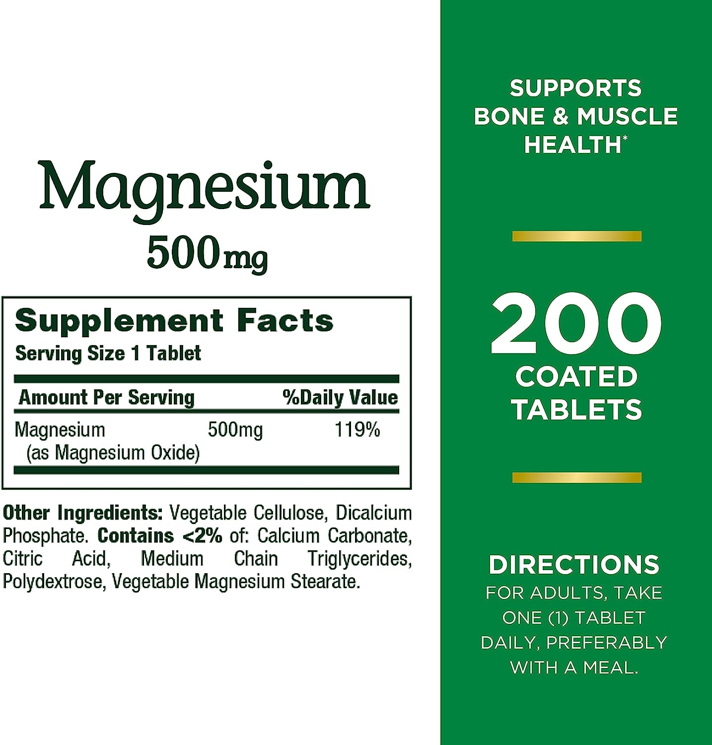 Nature’s Bounty Magnesium, Bone and Muscle Health, Tablets, 500 mg, 200 Ct