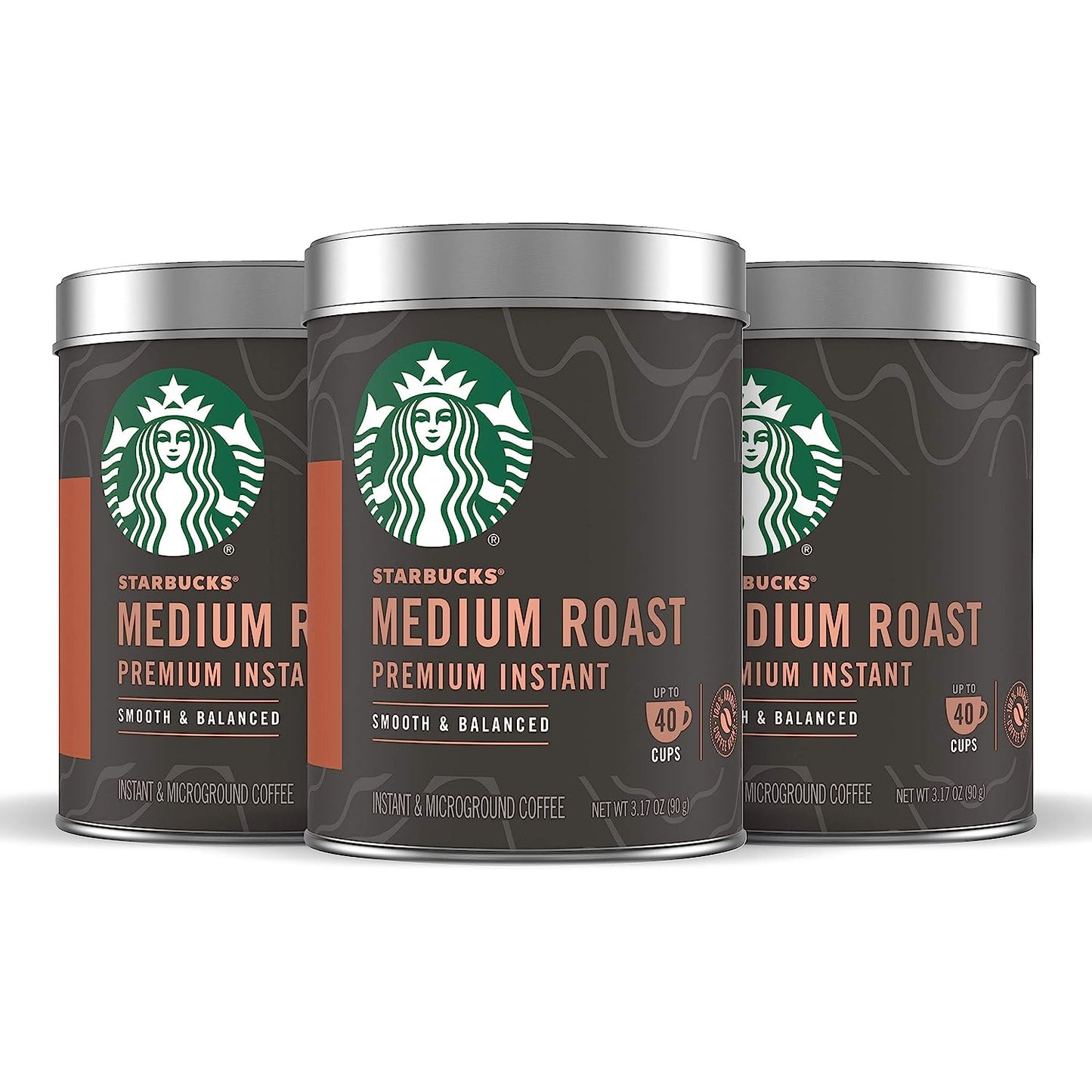 Starbucks Premium Instant Coffee — Medium Roast — 100% Arabica — 3 Tins (up to 120 servings total)