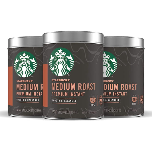 Starbucks Premium Instant Coffee — Medium Roast — 100% Arabica — 3 Tins (up to 120 servings total)