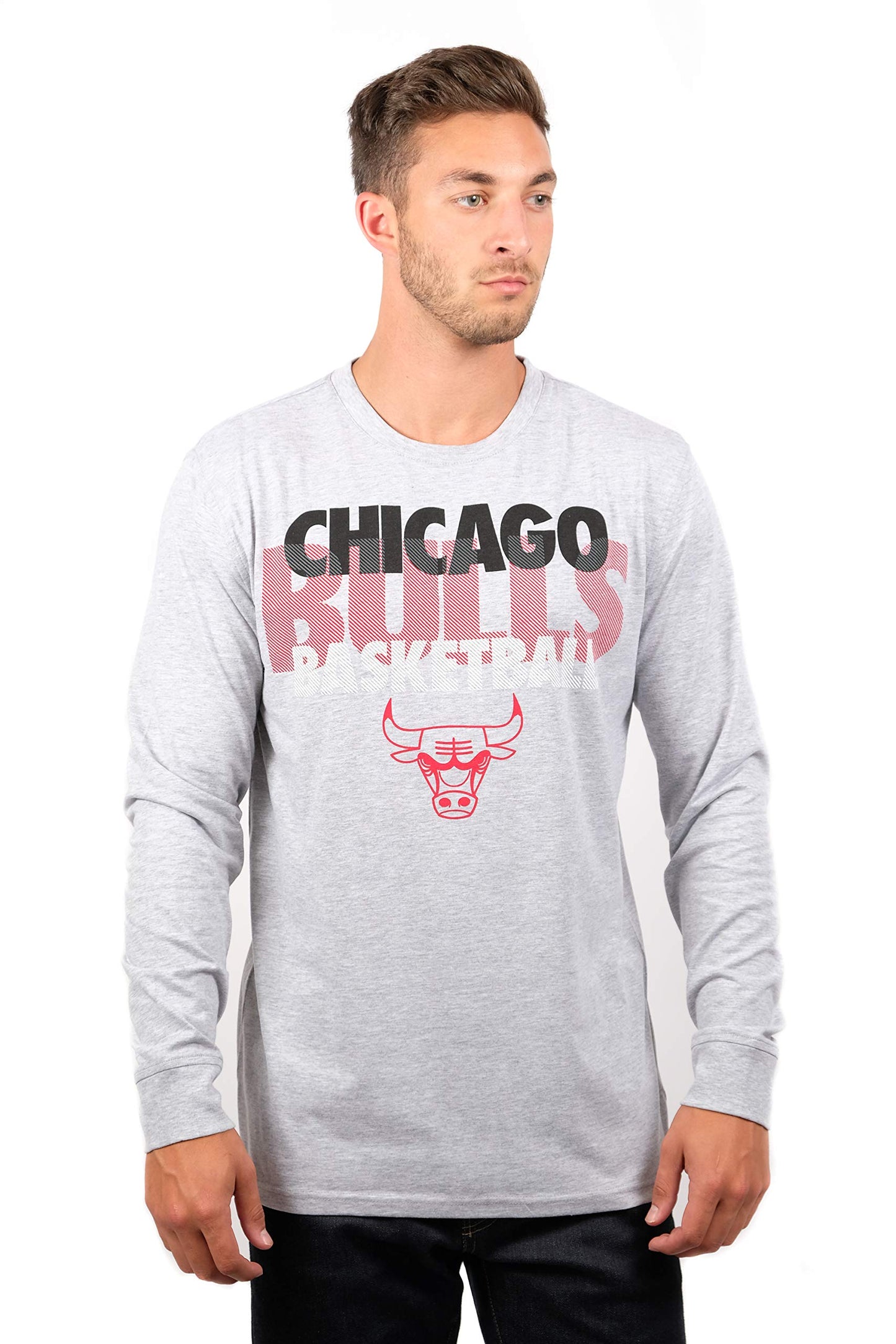 Ultra Game NBA Chicago Bulls Mens Supreme Long Sleeve Pullover Tee Shirt, Heather Gray, XX-Large