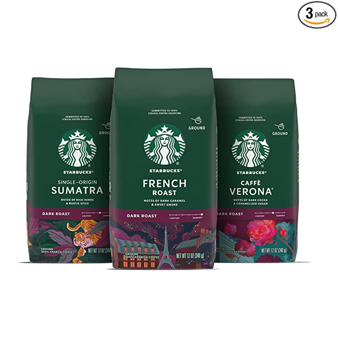 Starbucks Dark Roast Ground Coffee—Variety Pack—3 bags (12 oz each)