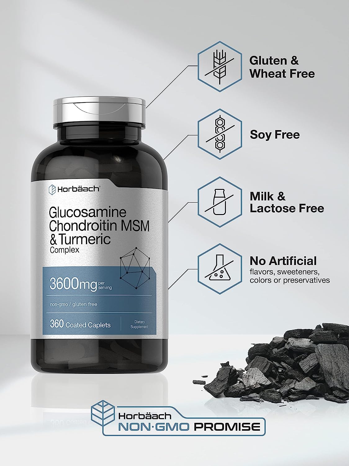 Glucosamine Chondroitin | 3600 mg | 360 Caplets | MSM and Turmeric | Advanced Formula | Non-GMO, Gluten Free | by Horbaach