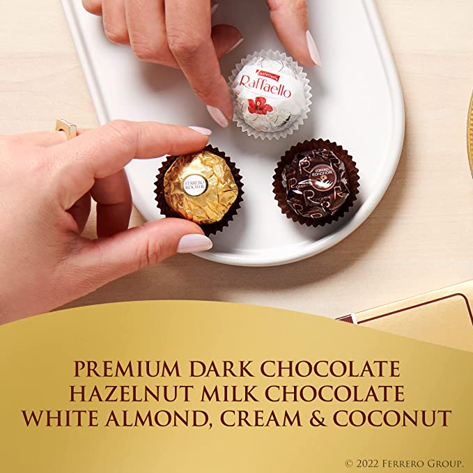 Ferrero Collection Premium Gourmet Assorted Hazelnut Milk Chocolate, Dark Chocolate and Coconut, Great Holiday Gift Box, 18.2 oz, 48 Count