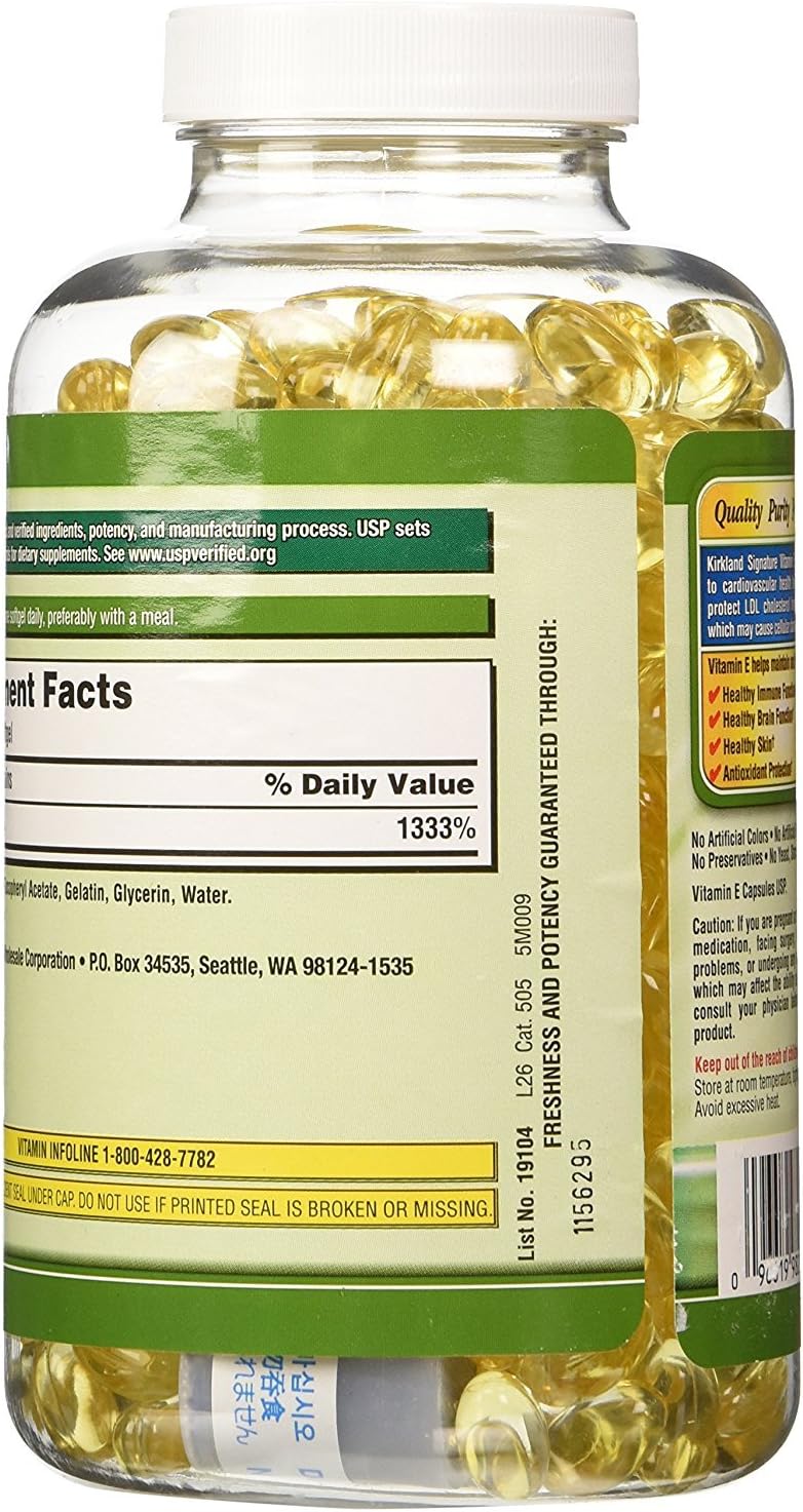 Kirkland Signature Vitamin E 400 IU, 500 Softgels (Pack of 2) (Total of 1000 Softgels)