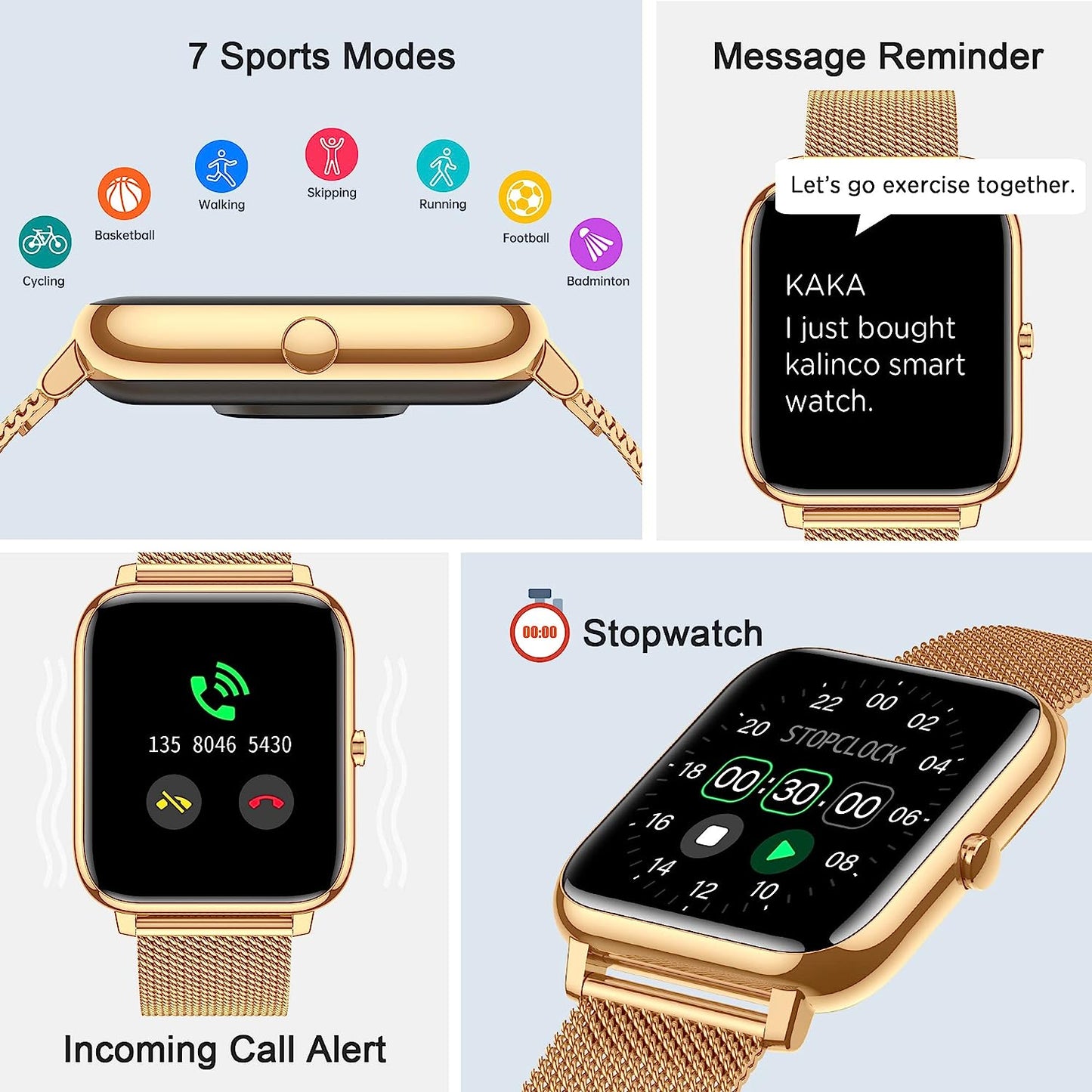 KALINCO Smart Watch, Fitness Tracker with Heart Rate Monitor, Blood Pressure, Blood Oxygen Tracking, 1.4 Inch Touch Screen Smartwatch Fitness Watch for Women Men Compatible with Android iPhone iOS