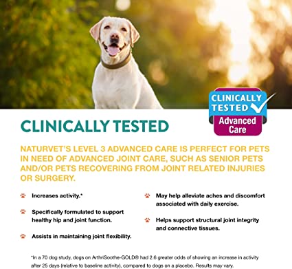 NaturVet Arthrisoothe Glucosamine for Dogs – Dog Supplement with Glucosamine, MSM, Chondroitin and Hyaluronic Acid – ArthriGold Level 3 – 240 Soft Chews