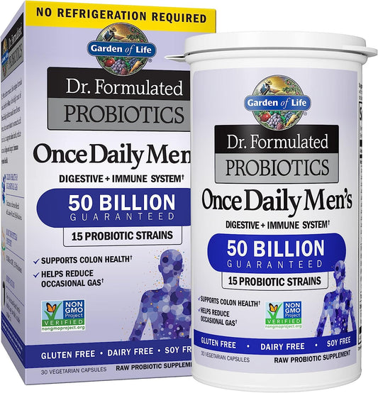 Garden of Life Probiotics for Men - Dr Formulated 50 Billion CFU Probiotic + Prebiotic Fiber for Men’s Digestive and Immune Health, 15 Strains, Daily Constipation Relief, Gas & Bloating, 30 Capsules