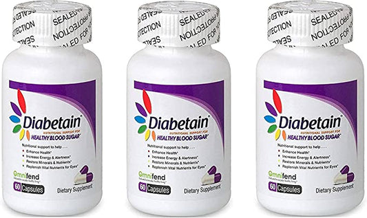 Diabetain Prediabetes, Type 1 and 2 Diabetes Supplements - Premium Blood Sugar Control Optimizer Stabilizer Support - Diabetic Glucose Balance Formula with Vitamins (60 Count (Pack of 3))