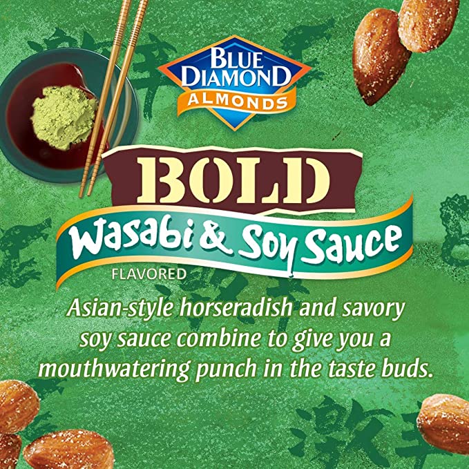 Blue Diamond Almonds Bold Variety Pack - Salt N' Vinegar, Habanero BBQ, and Wasabi and Soy Sauce Flavored Snack Nuts, 16 Oz Resealable Bags (Pack of 3)