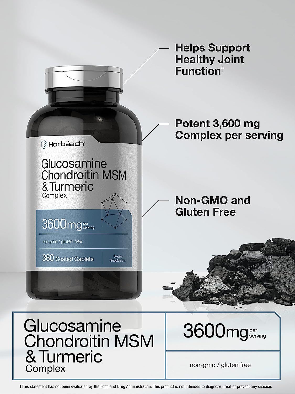 Glucosamine Chondroitin | 3600 mg | 360 Caplets | MSM and Turmeric | Advanced Formula | Non-GMO, Gluten Free | by Horbaach