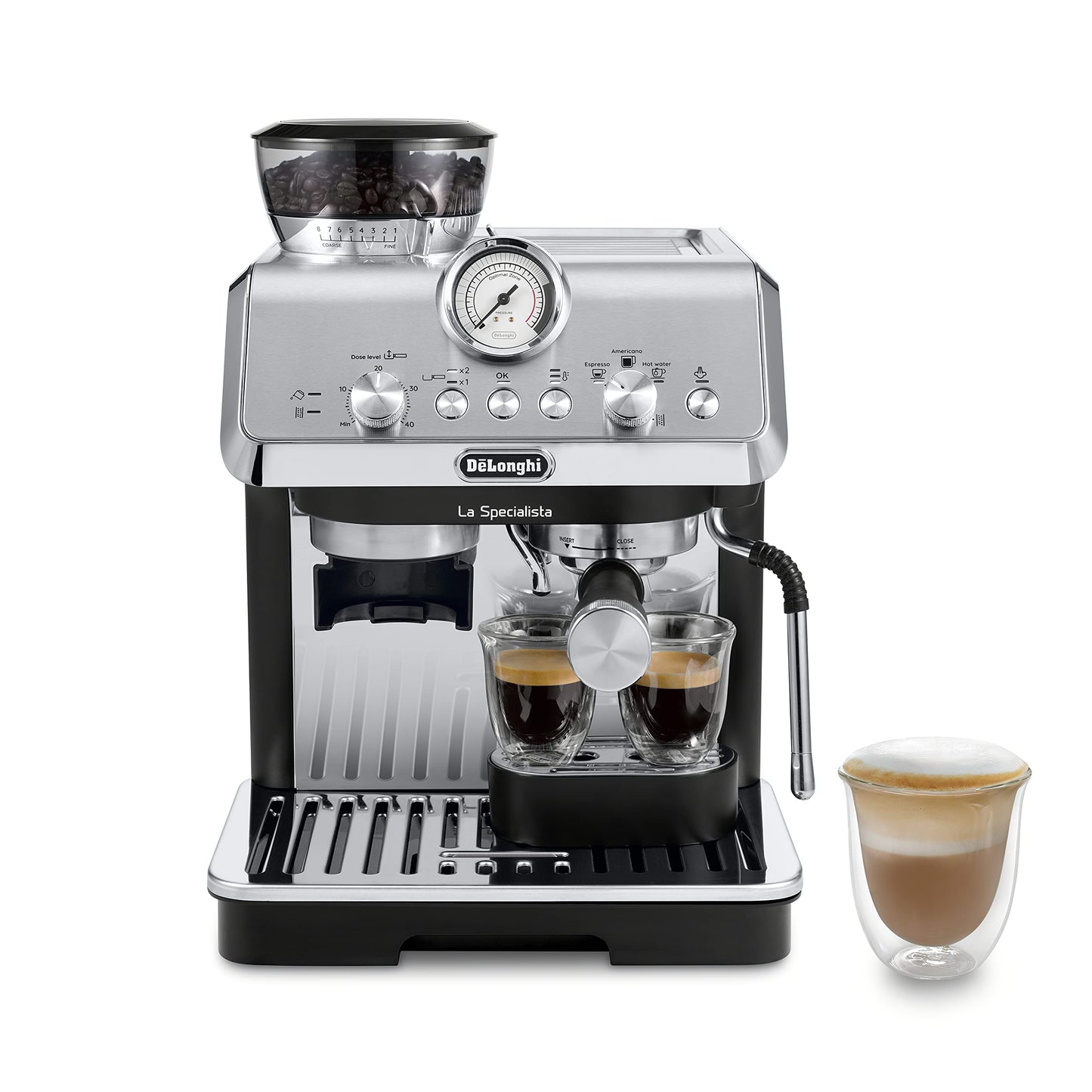 De’Longhi La Specialista Arte EC9155MB, Espresso Machine with Grinder, Bean to Cup Coffee and Cappuccino Maker with Professional Steamer, My Latte Art Milk Frother,Barista SS Kit Included, 1450W, Metal