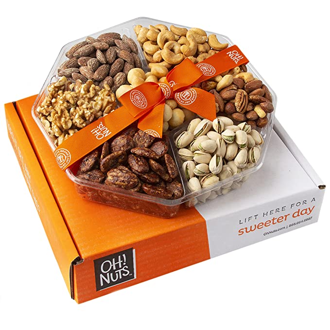 Oh! Nuts Gourmet Nut Gift Box - 2.2 LB | Large 7 Variety Holiday Freshly Roasted Party Tray | Birthday, Anniversary, Corporate Tray | Premium Gift Basket Idea for Men and Women