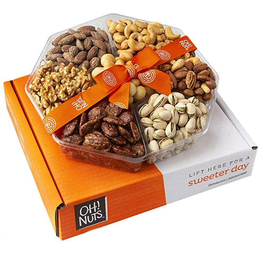 Oh! Nuts Gourmet Nut Gift Box - 2.2 LB | Large 7 Variety Holiday Freshly Roasted Party Tray | Birthday, Anniversary, Corporate Tray | Premium Gift Basket Idea for Men and Women