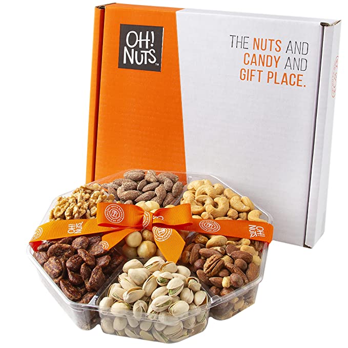 Oh! Nuts Gourmet Nut Gift Box - 2.2 LB | Large 7 Variety Holiday Freshly Roasted Party Tray | Birthday, Anniversary, Corporate Tray | Premium Gift Basket Idea for Men and Women