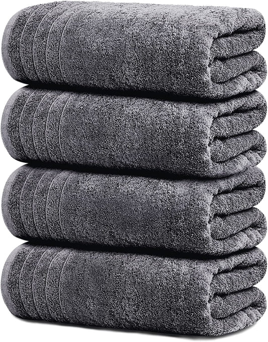 Tens Towels Large Bath Towels, 100% Cotton Towels, 30 x 60 Inches, Extra Large Bath Towels, Lighter Weight and Super Absorbent, Quick Dry, Perfect Bathroom Towels for Daily Use (Pack of 4) (Dark Grey)