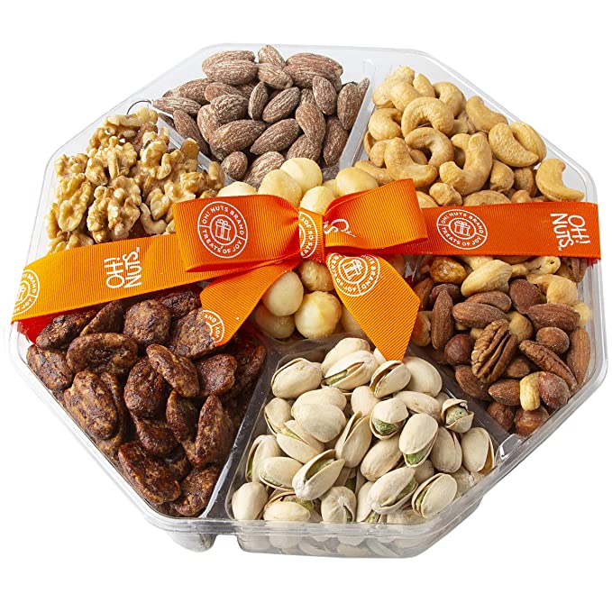 Oh! Nuts Gourmet Nut Gift Box - 2.2 LB | Large 7 Variety Holiday Freshly Roasted Party Tray | Birthday, Anniversary, Corporate Tray | Premium Gift Basket Idea for Men and Women
