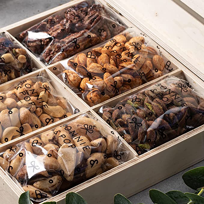 Nut Gift Basket, in Reusable Wooden Crate, Healthy Gift Option, Gourmet Snack Food Box, with Unique Flavors, Great for Easter, Mom, Dad, Feel Better, Sympathy and Birthday- Bonnie and Pop