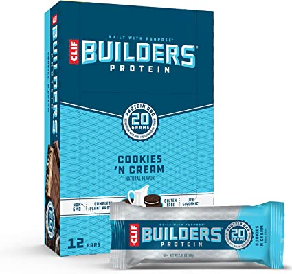 CLIF BUILDERS - Protein Bars - Cookies and Cream - 20g Protein - Gluten Free (2.4 Ounce, 12 Count)