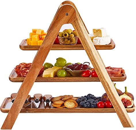Noriginalic 3 Tier Serving Tray Acacia Wood Serving Tray for Party Charcuterie Boards Fruit Bowl Cupcake Stand