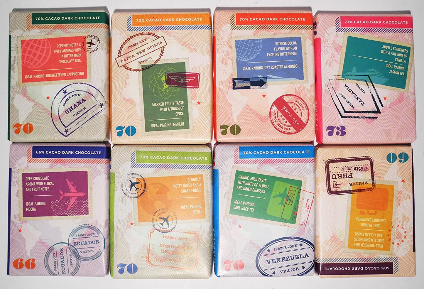 Trader Joe's Chocolate Passport Single Origin 8x 45g bars